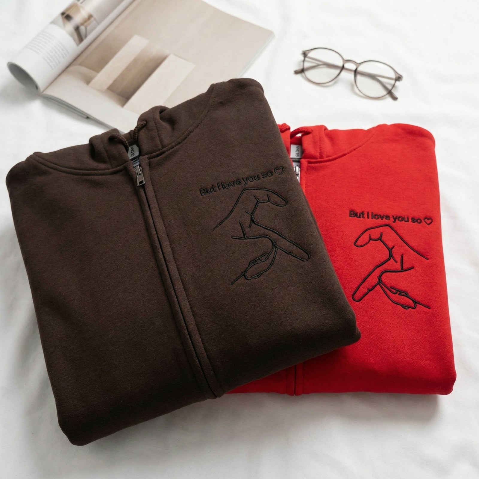 But I Love You So I Love You Couple Matching Embroidered Quarter Zip Sweatshirts & Full-Zip Hoodie