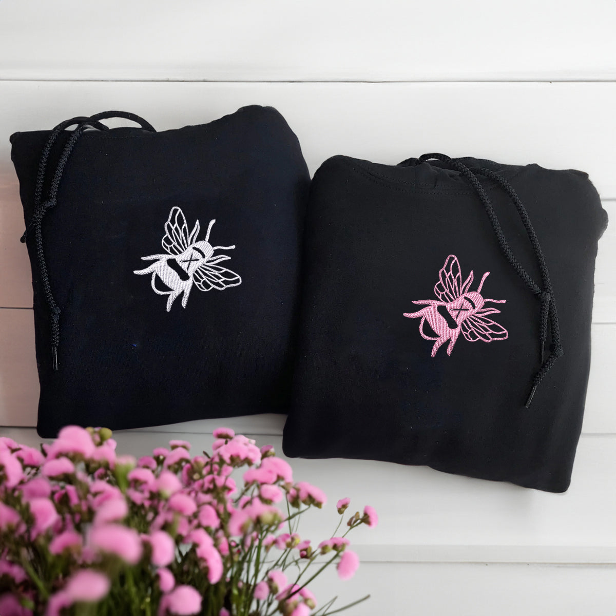 Custom Bee Embroidered Matching Set Couple Sweatshirt Hoodies