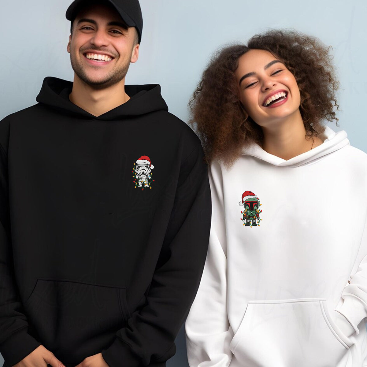 Custom Embroidered Armored Space Duo Christmas Sweatshirt, Cozy Holiday Hoodie Matching for Couples