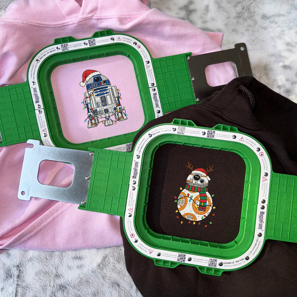 Custom Embroidered Blue Droid and Orange Droid Christmas Sweatshirt, Cozy Holiday Hoodie Matching for Couples