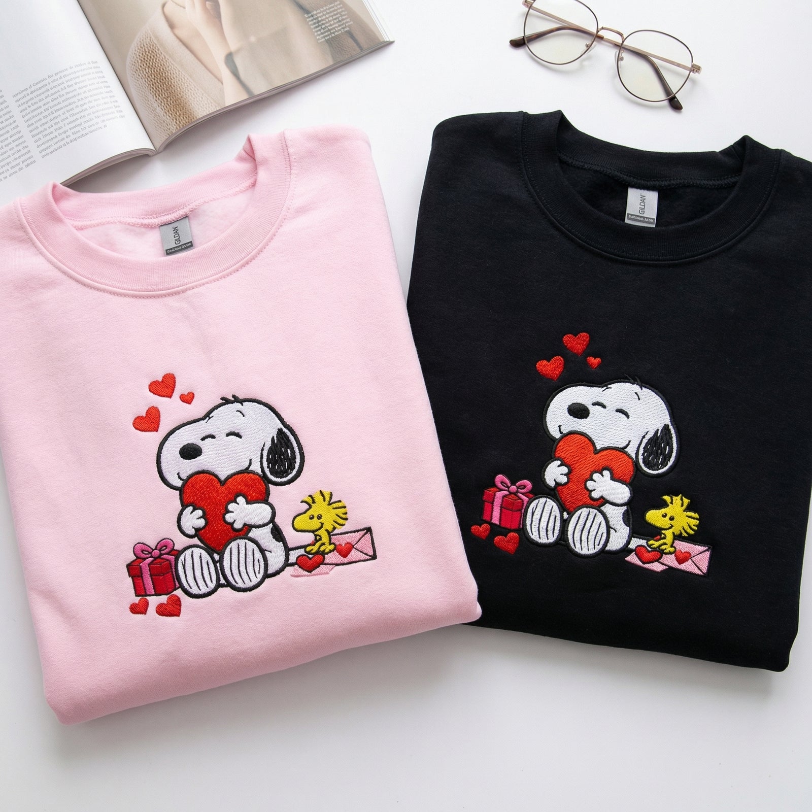 Custom Embroidered Cartoon Dog Valentine Sweatshirt - Cute Dog Valentine Hoodie