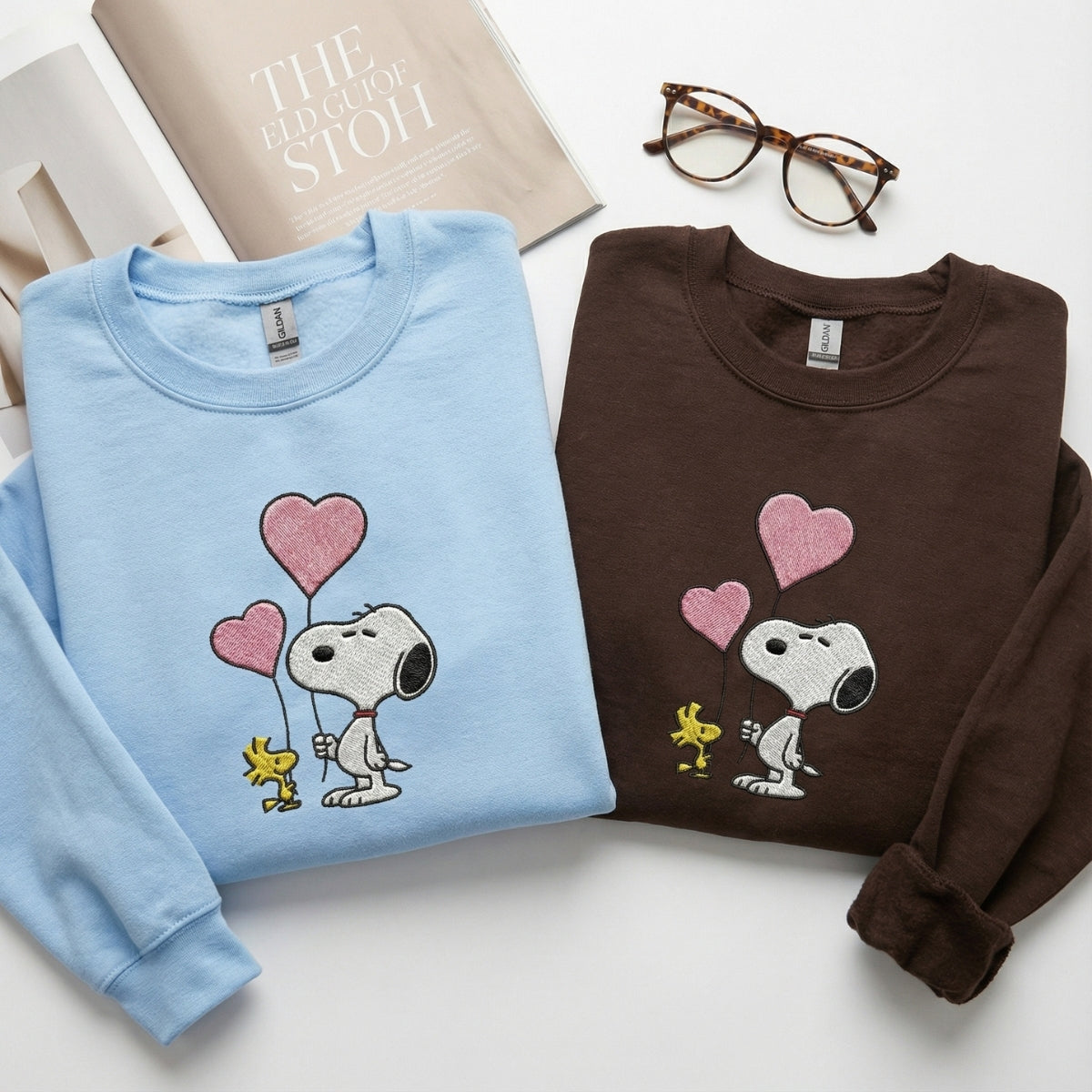 Custom Embroidered Cartoon Dog and Bird Hoodie, Cute Valentine Sweatshirt Matching for Couples