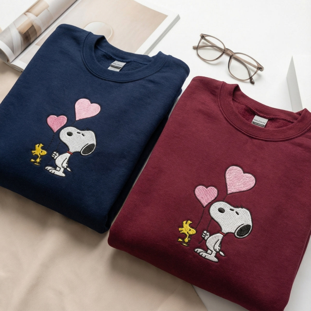 Custom Embroidered Cartoon Dog and Bird Hoodie, Cute Valentine Sweatshirt Matching for Couples
