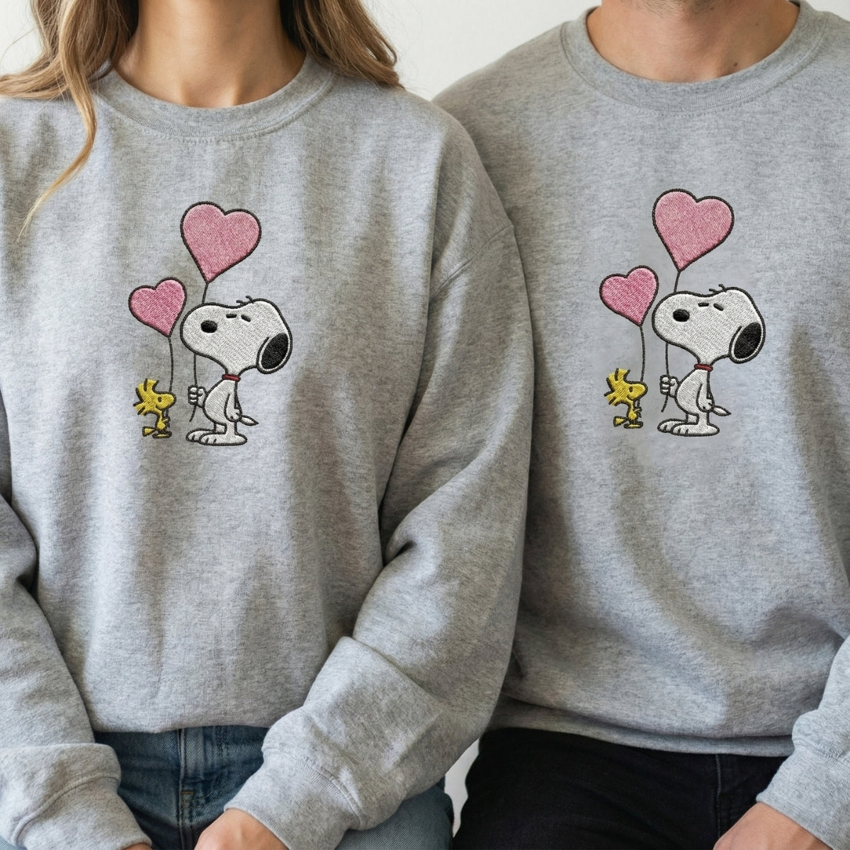 Custom Embroidered Cartoon Dog and Bird Hoodie, Cute Valentine Sweatshirt Matching for Couples