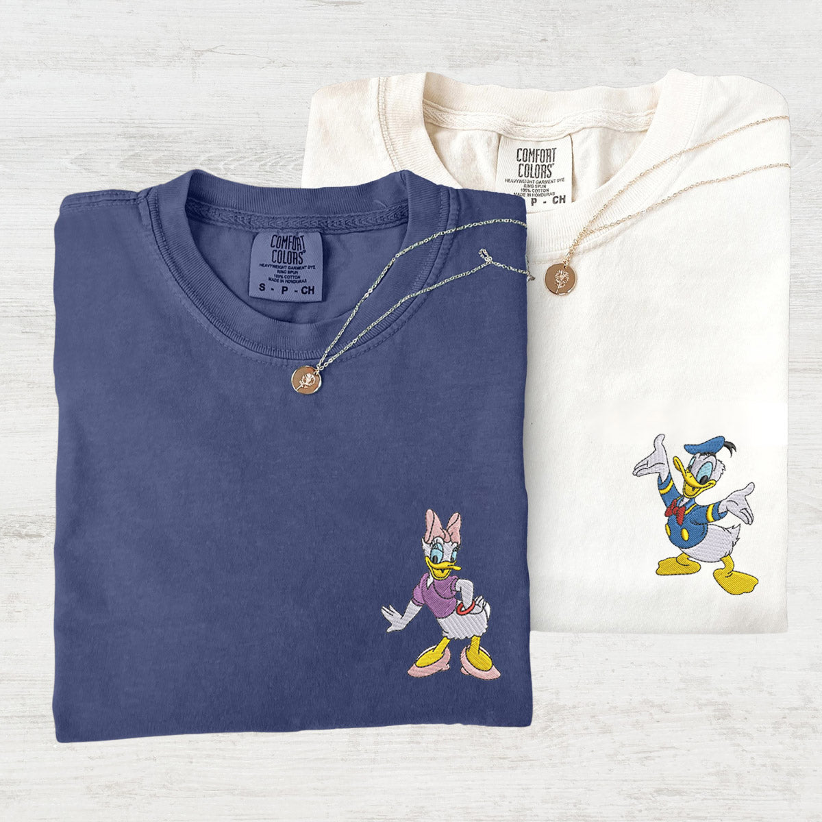 Custom Embroidered Cartoon Duck Lovely Matching T-shirts for Couples