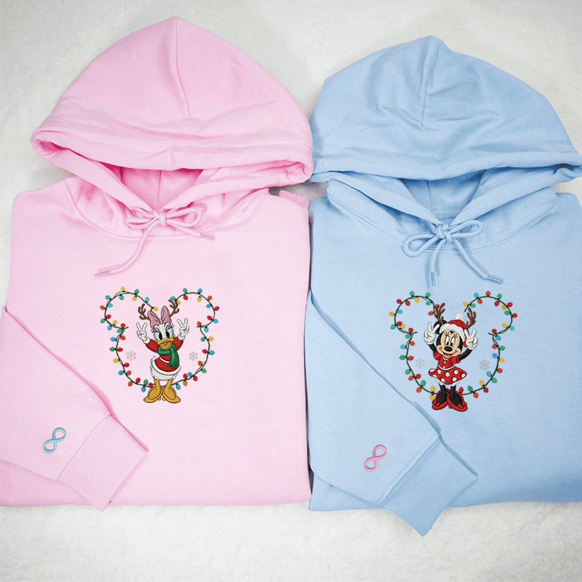 Custom Embroidered Cartoon Mouse & Duck Bestie Christmas Sweatshirt, Cozy Holiday Hoodie Matching for Couples