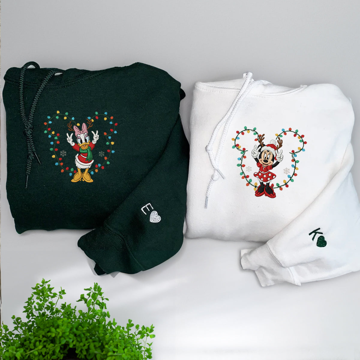 Custom Embroidered Cartoon Mouse & Duck Bestie Christmas Sweatshirt, Cozy Holiday Hoodie Matching for Couples