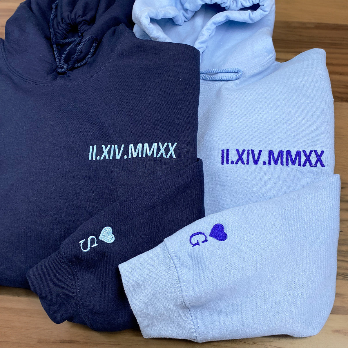 Custom Embroidered Crewneck Sweatshirt Roman Numeral Initial Anniversary Gift On Sleeve