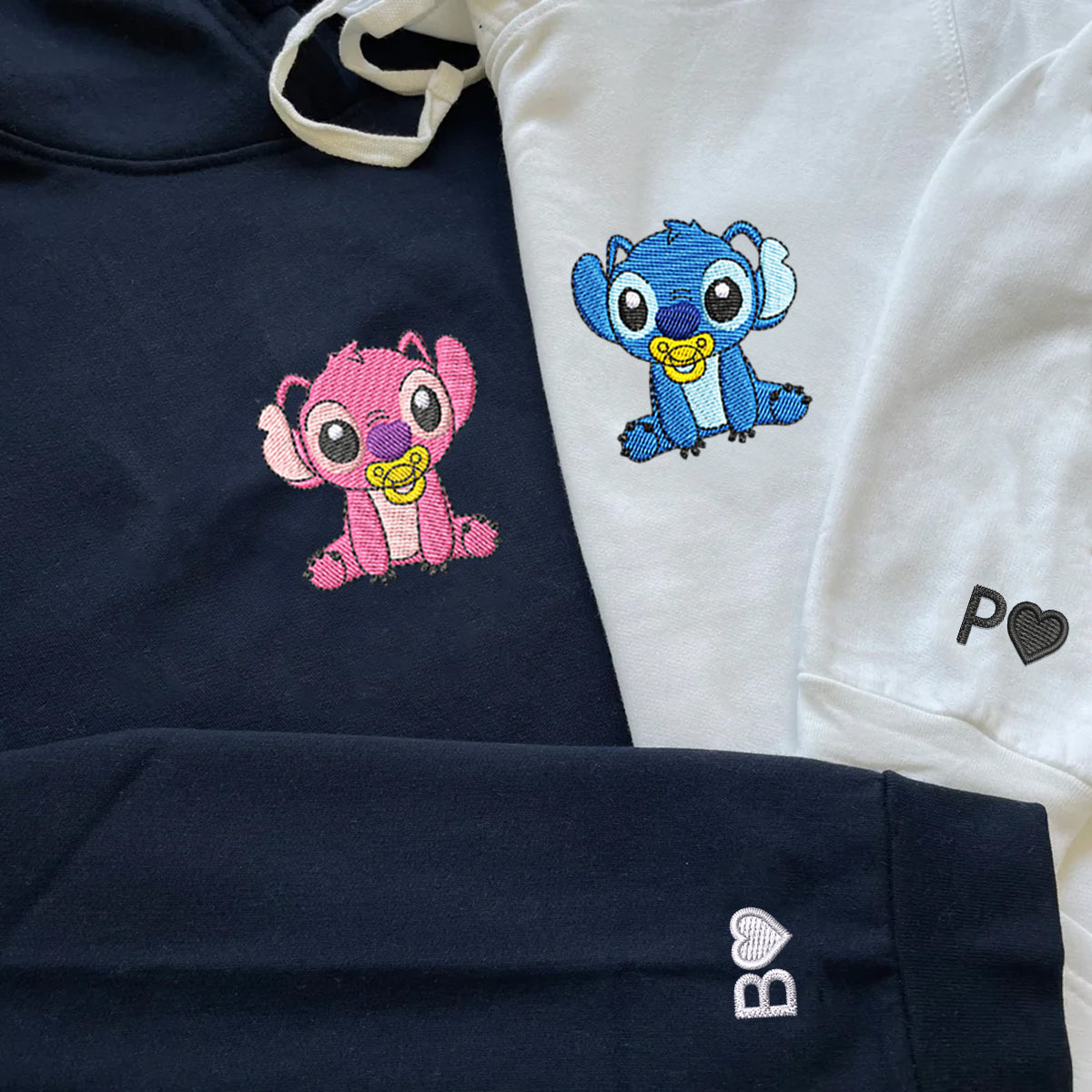 Custom Embroidered Cute Baby Cartoon Love Matching Hoodies for Couples