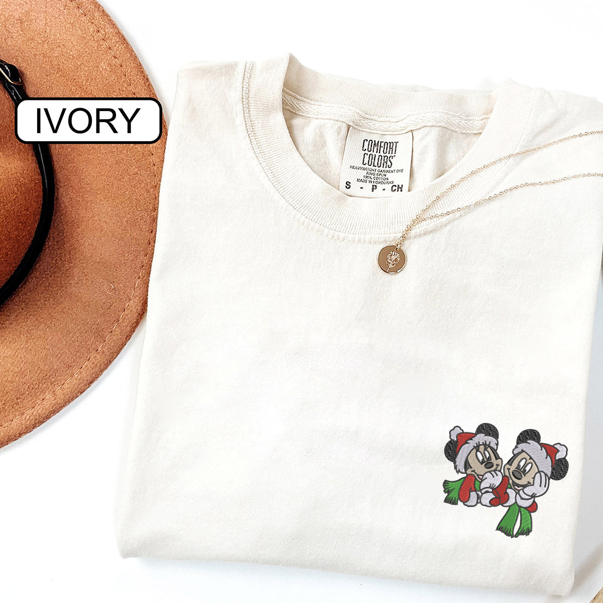 Custom Embroidered Cute Christmas Cartoon Mouse Matching T-shirts for Couples