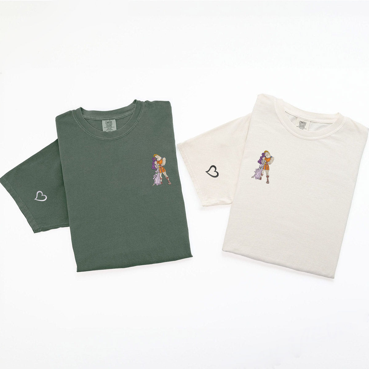 Custom Embroidered Cute His and Her Cartoons Matching T-shirts for Couples