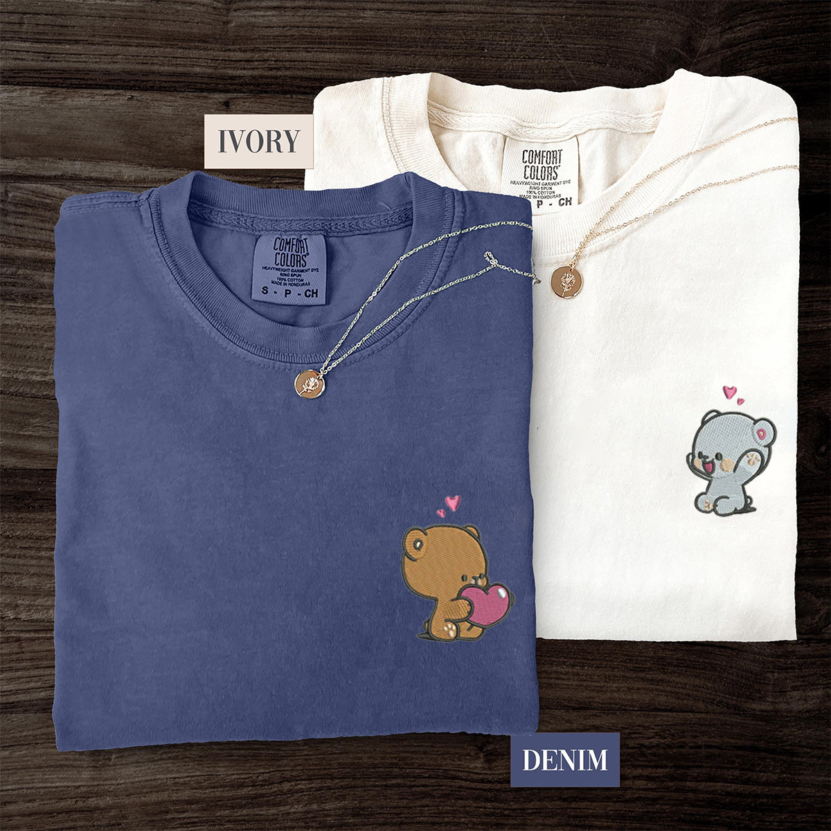 Custom Embroidered Cute Loving Bears Valentine Matching T-shirts for Couples