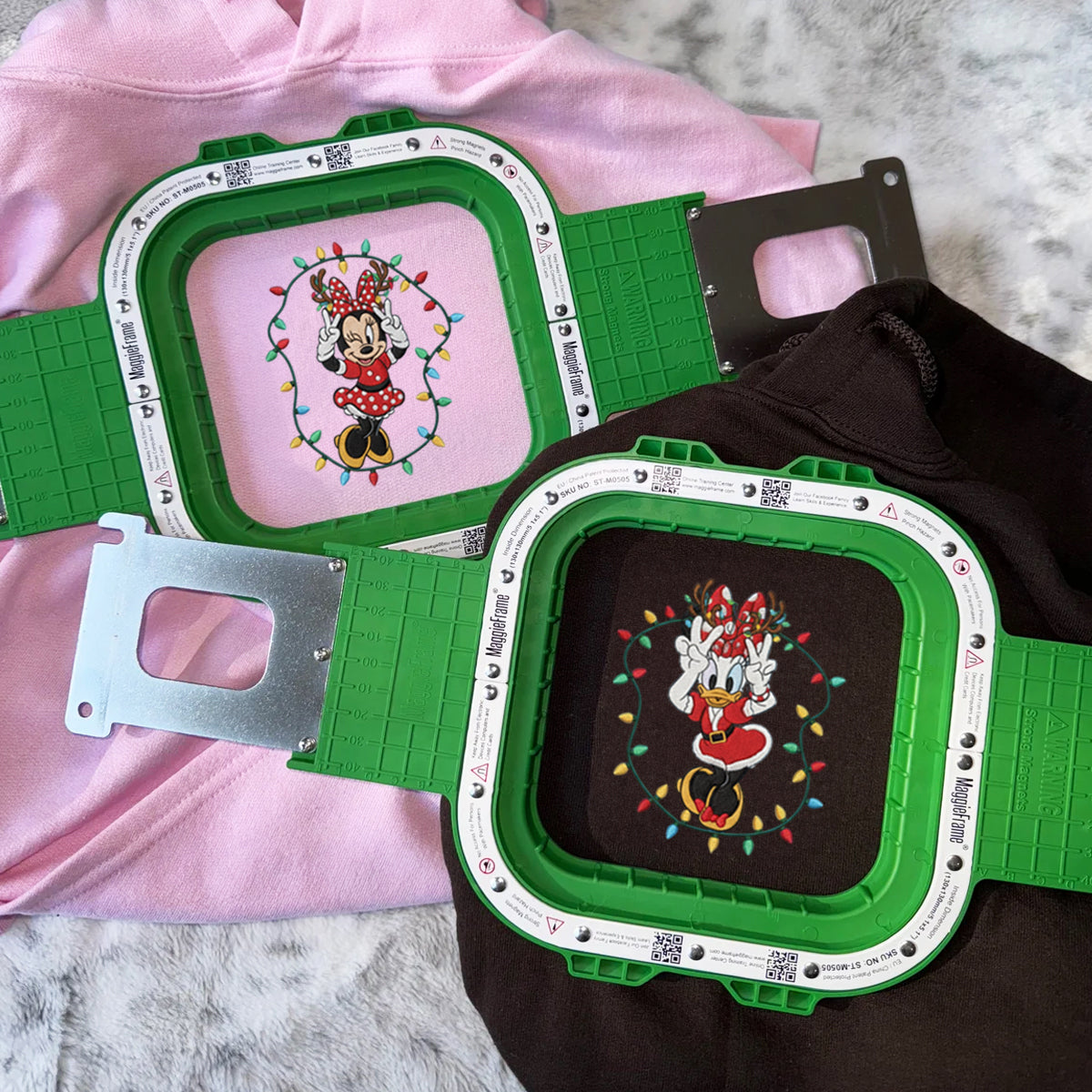 Custom Embroidered Cute Mouse Girl & Duck Bestie Christmas Sweatshirt, Festive Holiday Lights Hoodie Matching for Couples