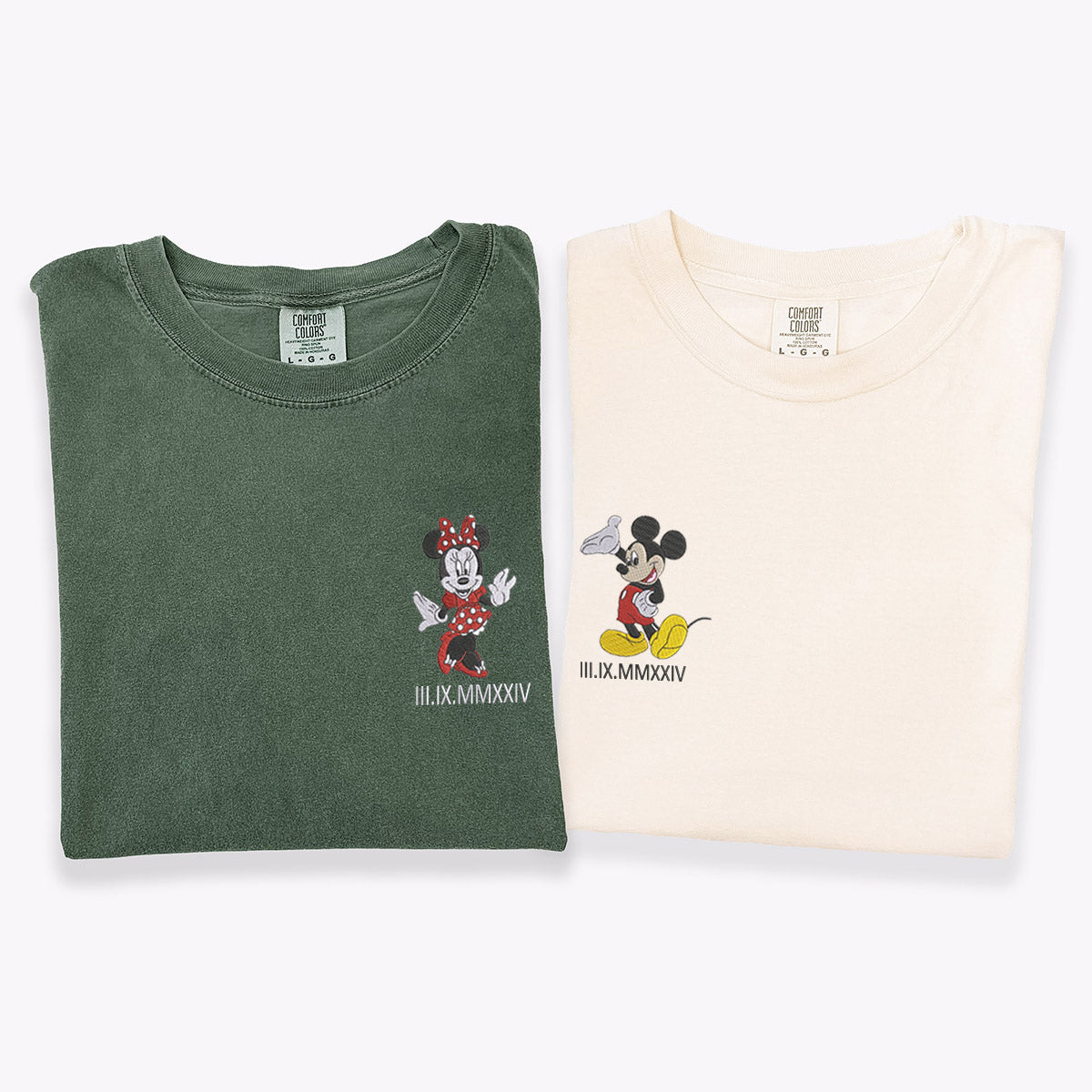 Custom Embroidered Cute Mouse Roman Numeral T-shirts for Couples