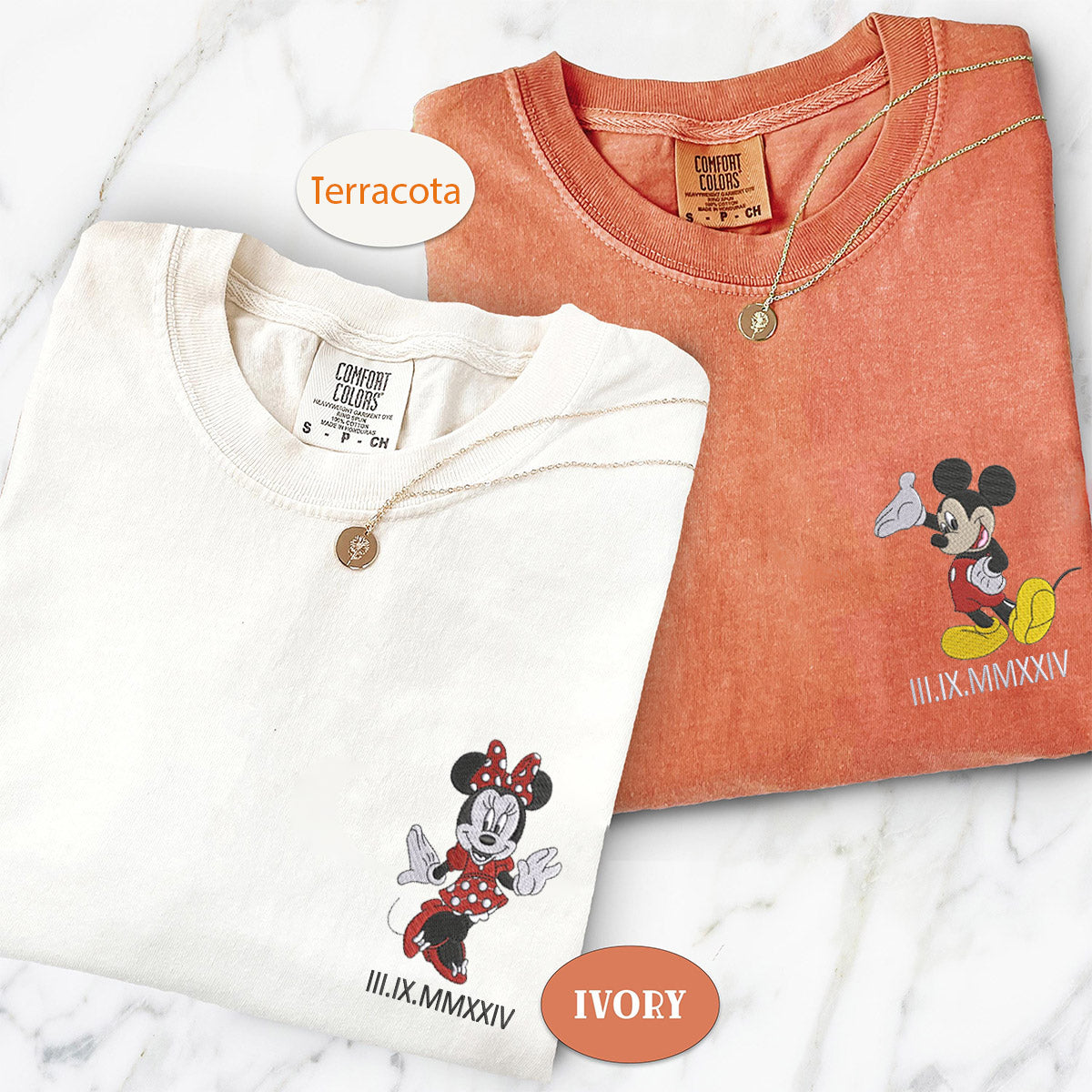 Custom Embroidered Cute Mouse Roman Numeral T-shirts for Couples