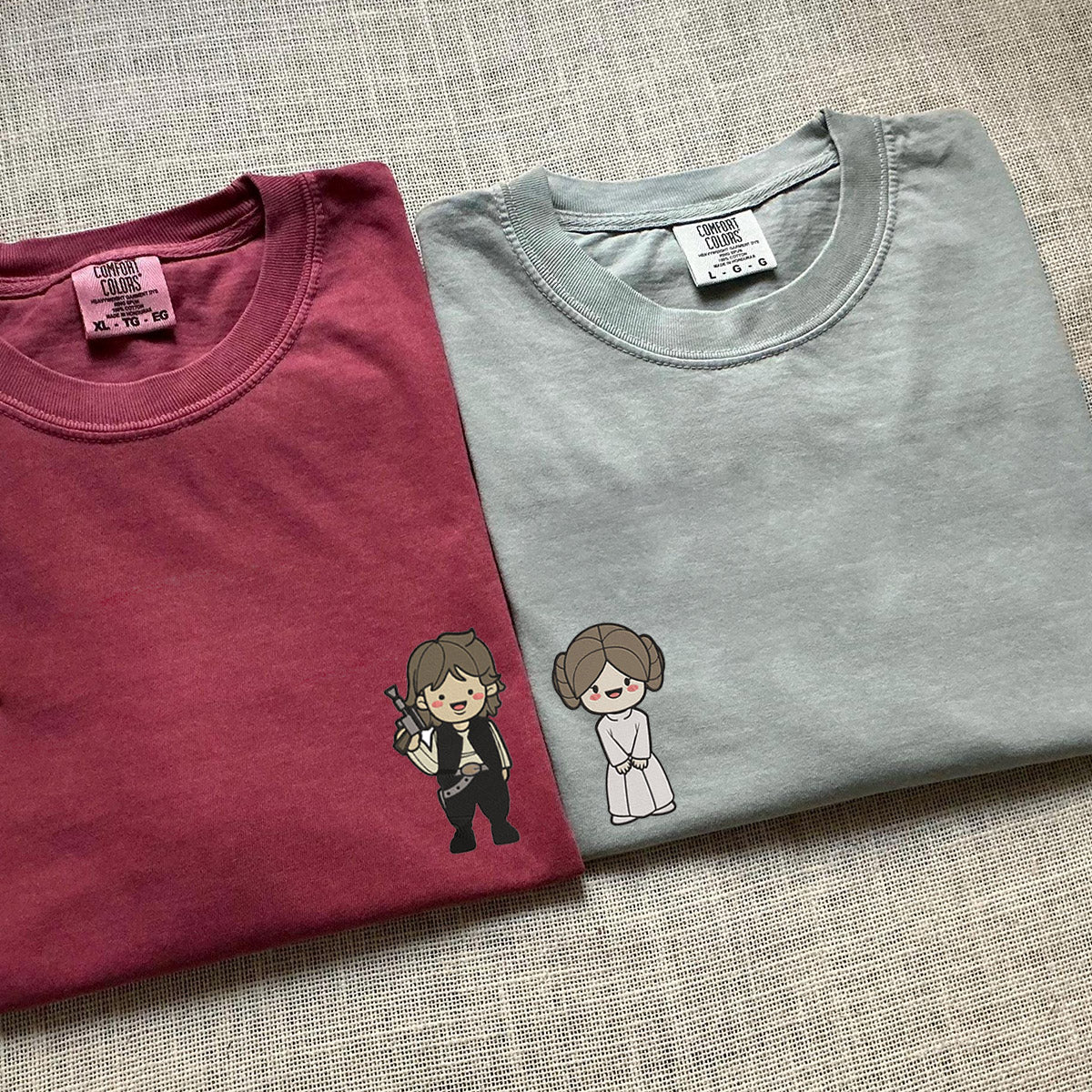 Custom Embroidered Cute Movie Character Matching T-shirts for Couples