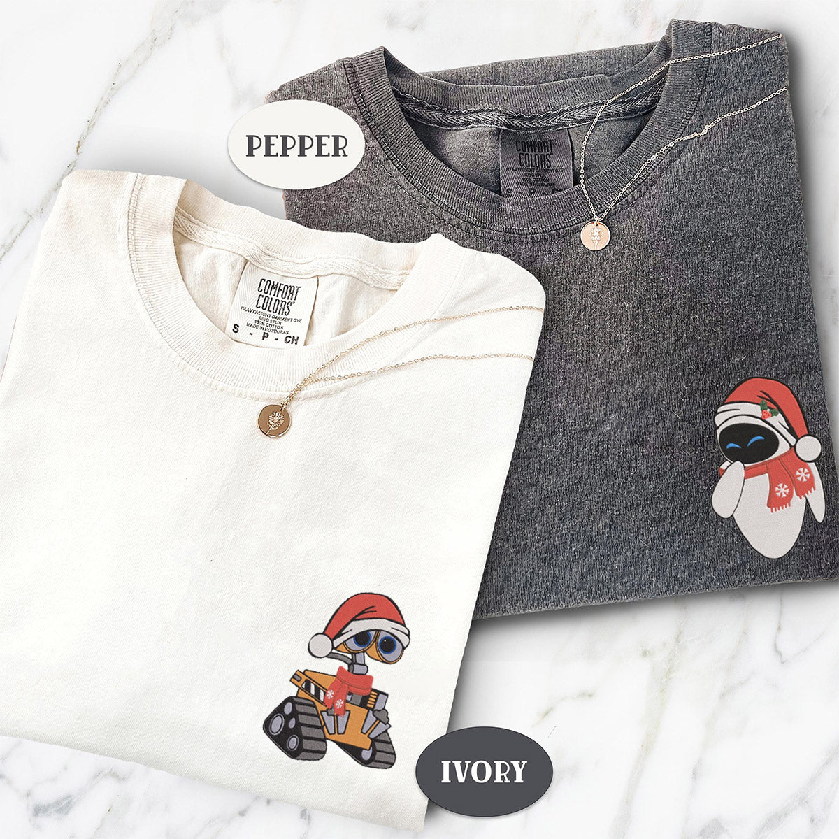 Custom Embroidered Cute Robot Christmas Matching T-shirts for Couples