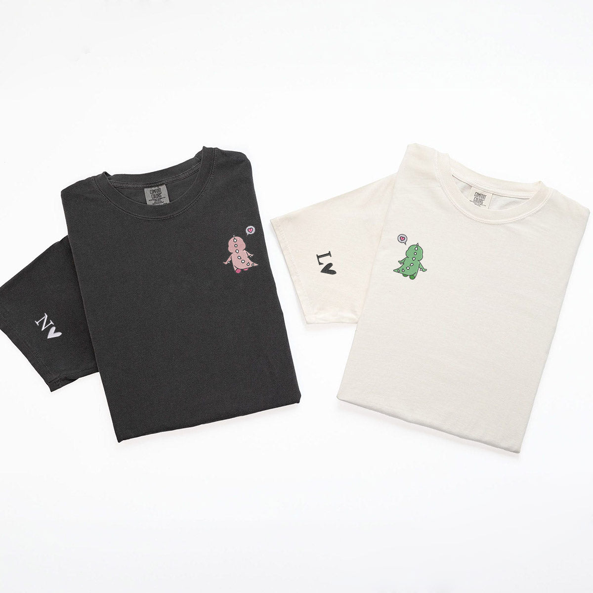 Custom Embroidered Funny Cartoon Dinosaur T-shirts for Couples