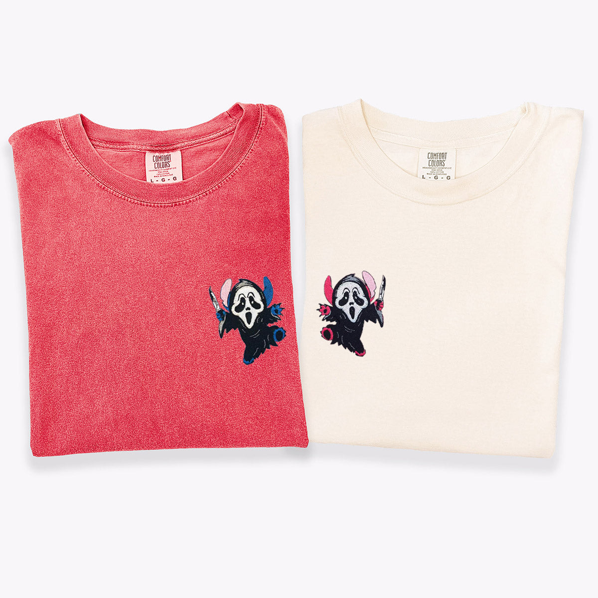 Custom Embroidered Ghost Face Cartoon Halloween Matching T-shirts for Couples