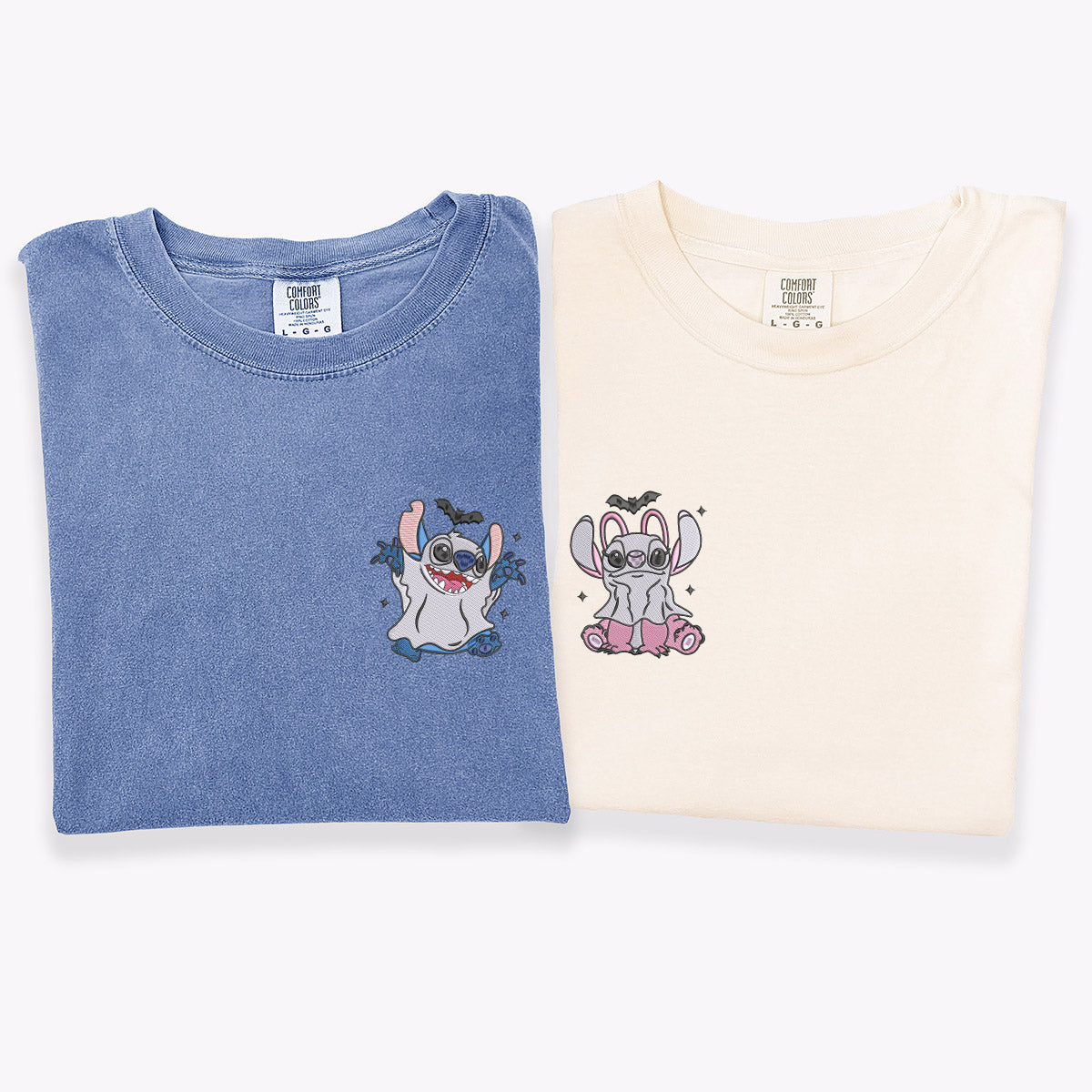 Custom Embroidered Halloween Cute Ghost Matching T-shirts for Couples