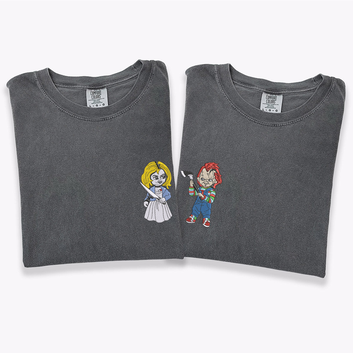 Custom Embroidered Halloween Doll Matching T-shirts for Couples
