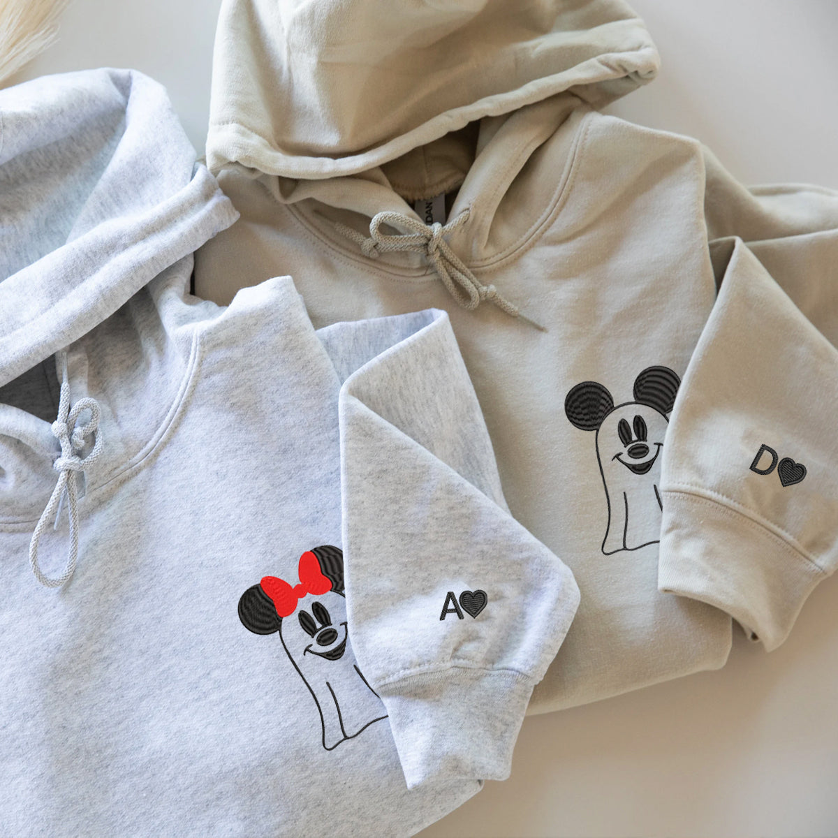 Custom Embroidered Halloween Hoodies For Couples, Custom Matching Couple Hoodie, Cartoon Mouses Couples Embroidered Hoodie V3