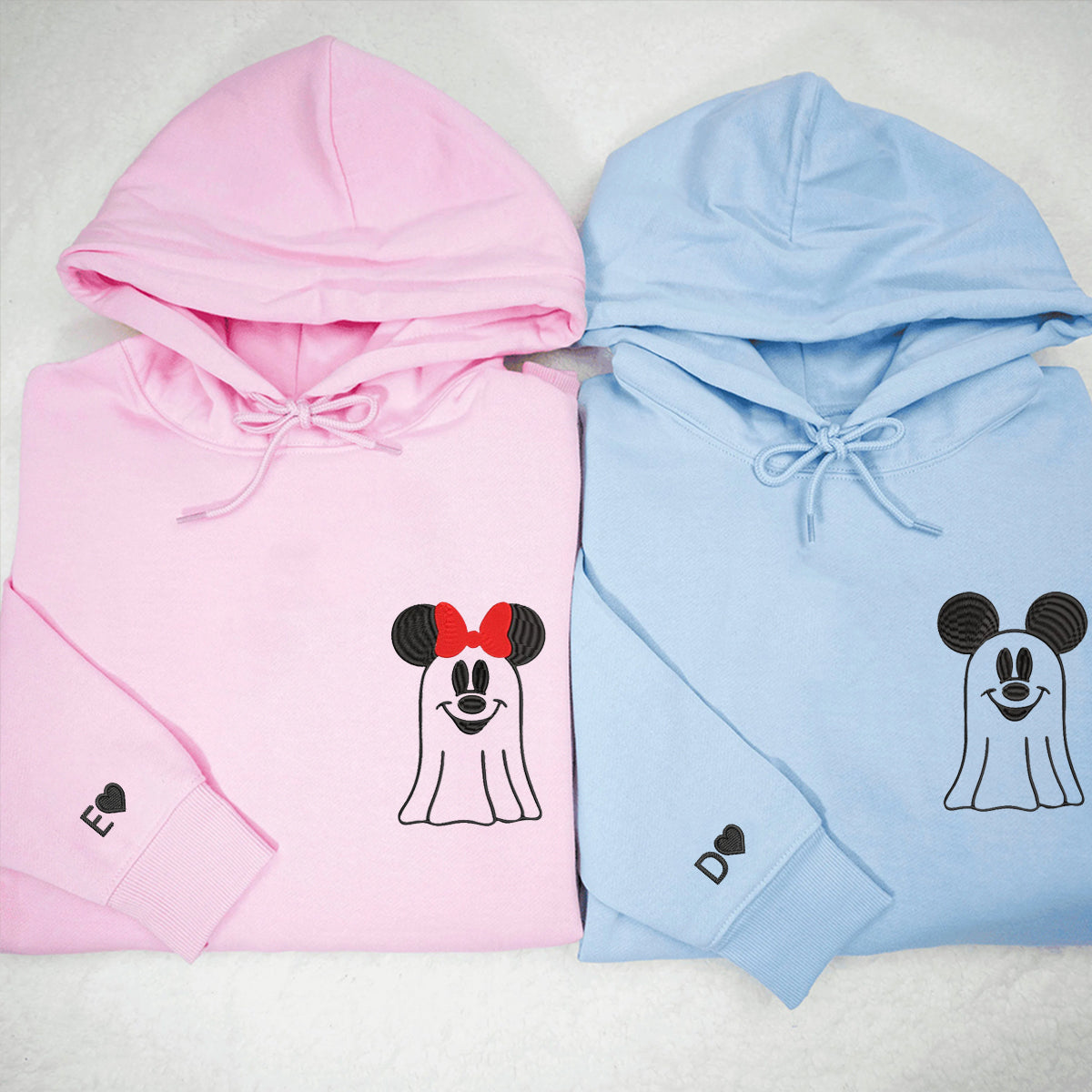 Custom Embroidered Halloween Hoodies For Couples, Custom Matching Couple Hoodie, Cartoon Mouses Couples Embroidered Hoodie V3