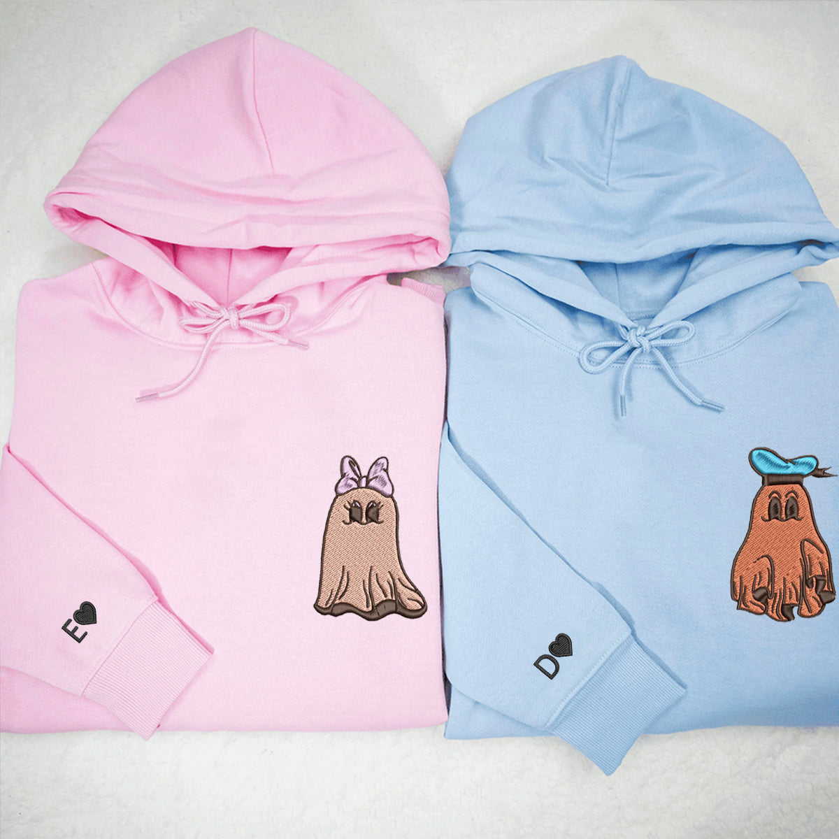 Custom Embroidered Halloween Hoodies For Couples, Custom Matching Couple Hoodies, Trick or Treat Ghost Duck Couples Embroidered Hoodie