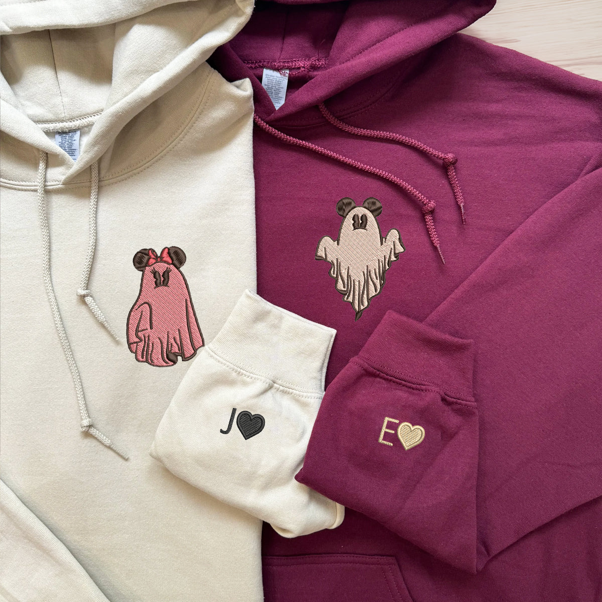 Custom Embroidered Halloween Hoodies For Couples, Custom Matching Couple Hoodies, Trick or Treat Ghost Mouse Couples Embroidered Hoodie