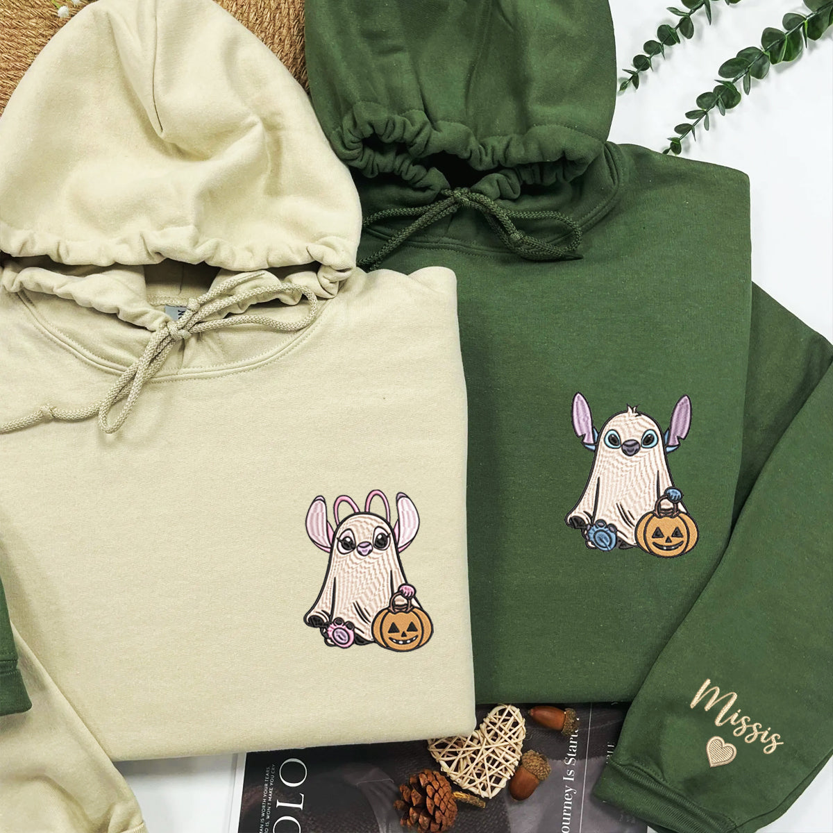 Custom Embroidered Halloween Hoodies For Couples, Trick or Treat Ghost Couples Embroidered Matching Hoodie