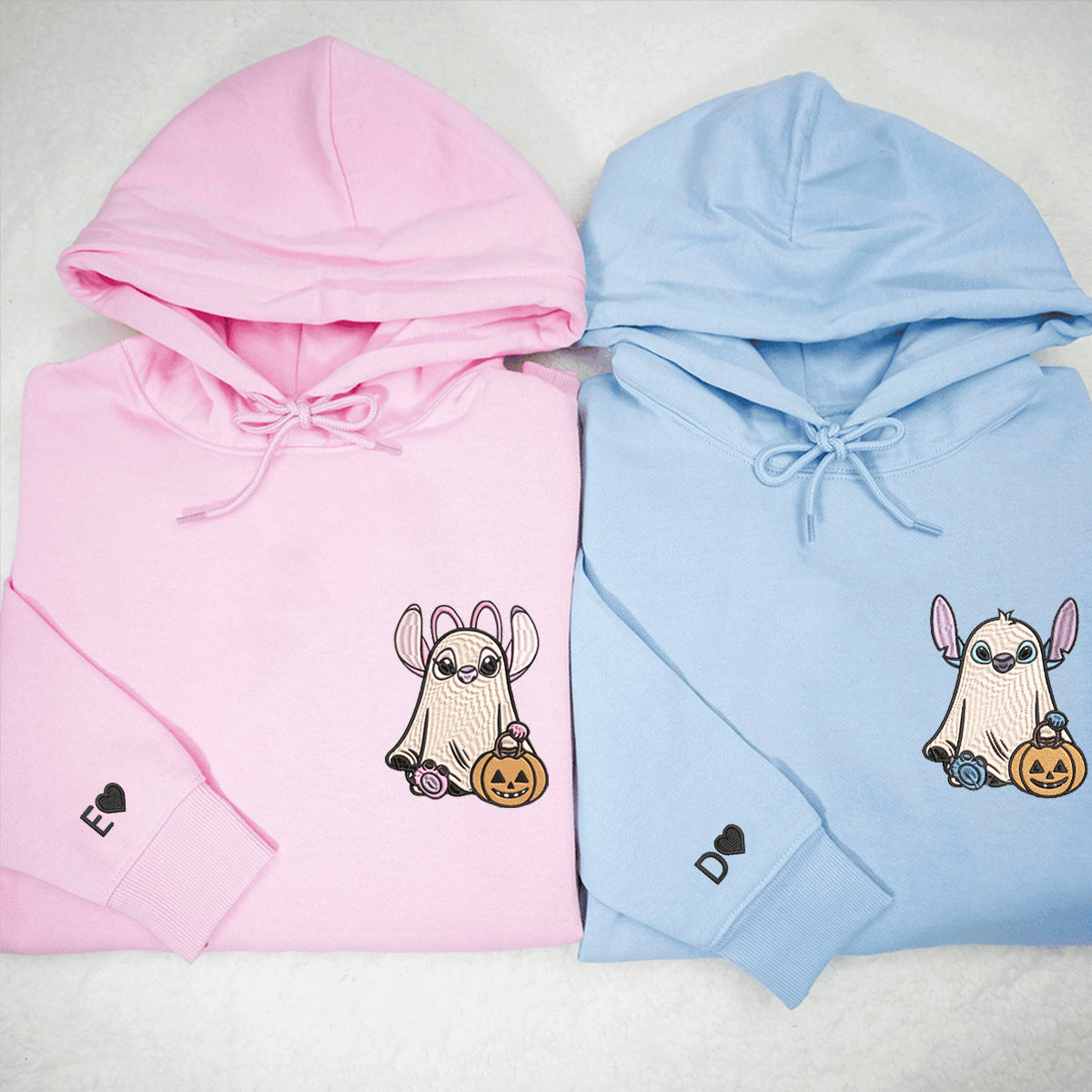 Custom Embroidered Halloween Hoodies For Couples, Trick or Treat Ghost Couples Embroidered Matching Hoodie