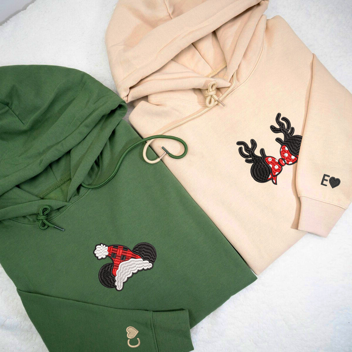 Custom Embroidered Hoodies For Couples, Custom Embroidered Cartoon Mouses Christmas Couples Embroidered Hoodies