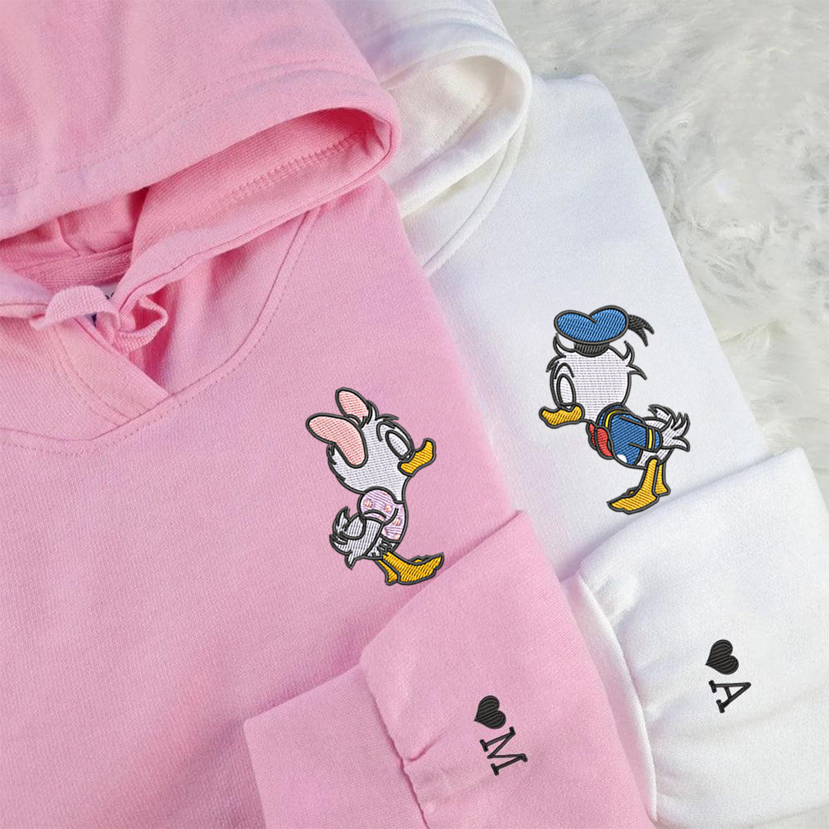 Custom Embroidered Hoodies For Couples, Custom Matching Couple Hoodie, Cartoon Cute Ducks Couples Embroidered Hoodie