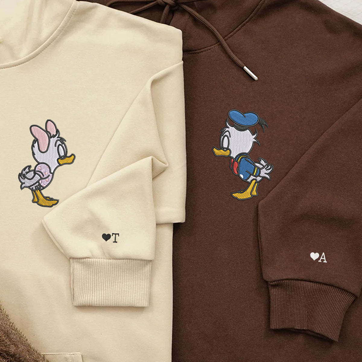 Custom Embroidered Hoodies For Couples, Custom Matching Couple Hoodie, Cartoon Cute Ducks Couples Embroidered Hoodie