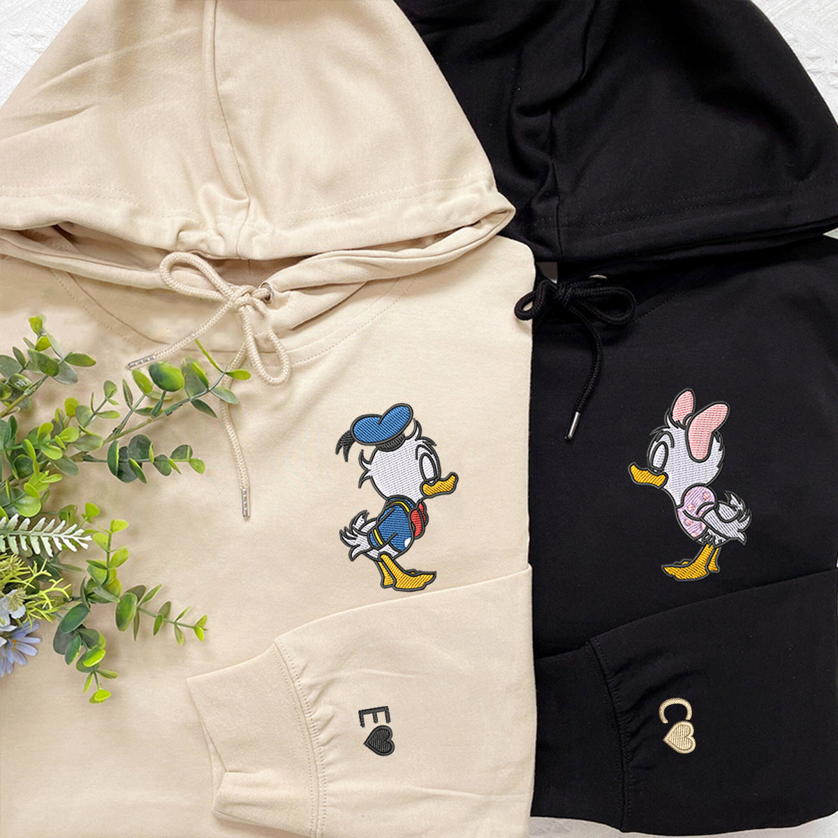 Custom Embroidered Hoodies For Couples, Custom Matching Couple Hoodie, Cartoon Cute Ducks Couples Embroidered Hoodie