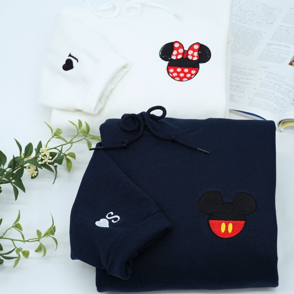 Custom Embroidered Sweatshirts For Couples, Custom Matching Couple Sweatshirt, Cartoon Mouse Happy Couples Embroidered Sweater