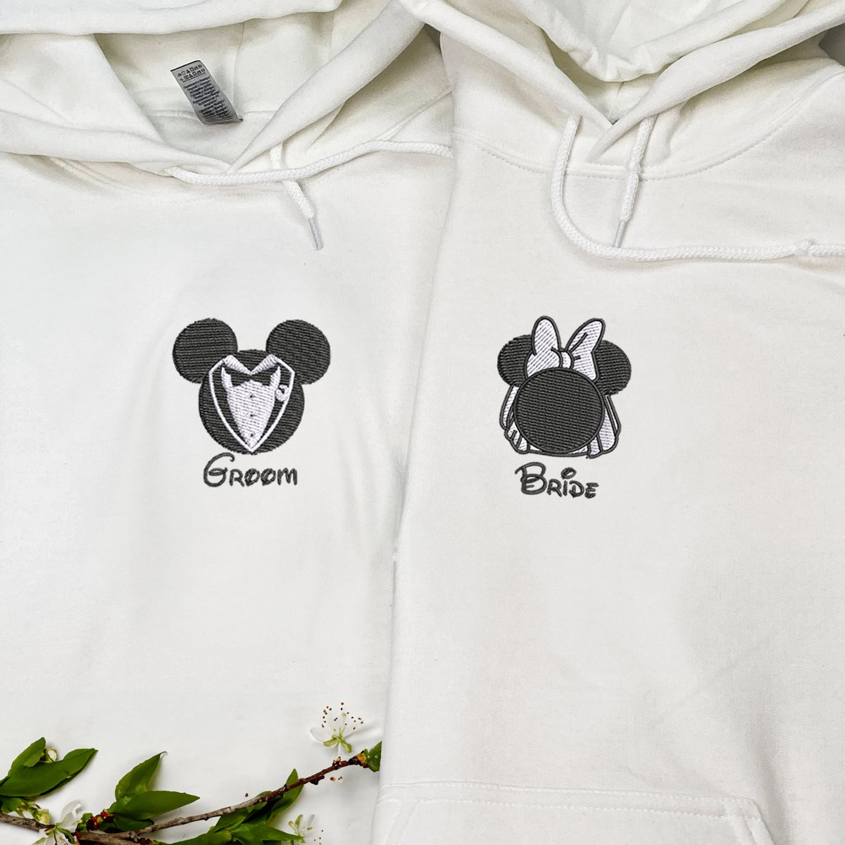 Custom Embroidered Hoodies For Couples, Custom Matching Couple Hoodie, Cartoon Mouses Bride Groom Couples Embroidered Hoodie