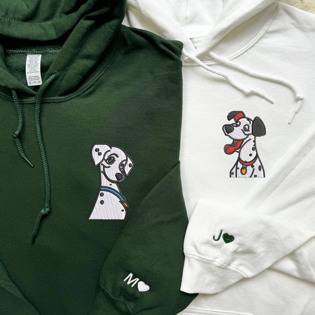 Custom Embroidered Hoodies For Couples, Custom Matching Couple Hoodie, Cute Dogs Cartoon Couples Embroidered Hoodie