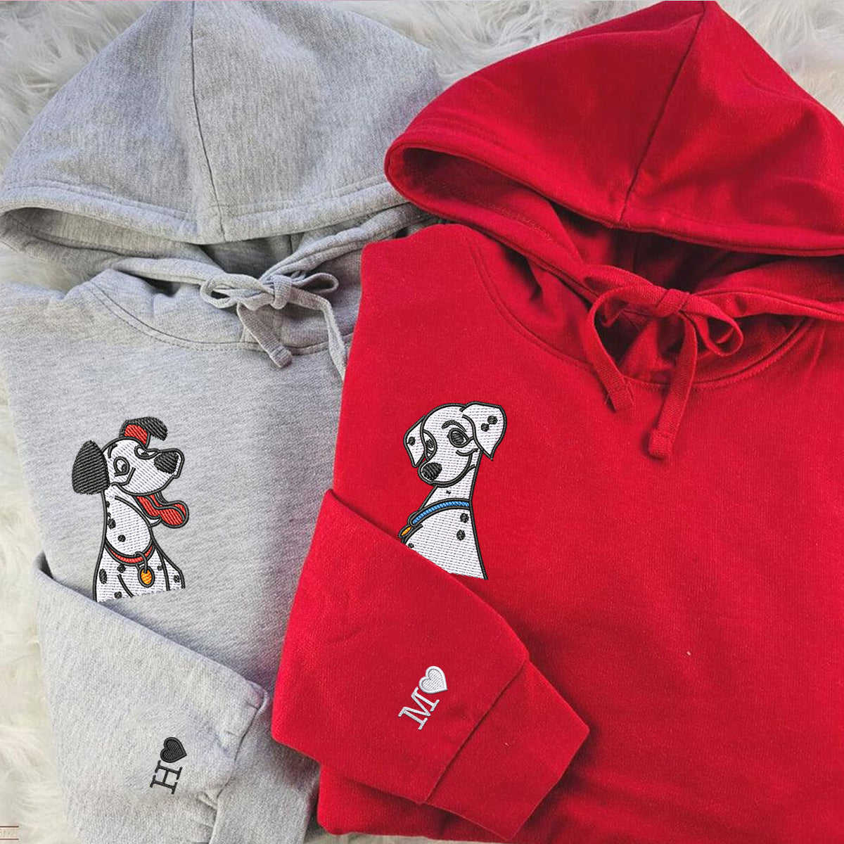 Custom Embroidered Hoodies For Couples, Custom Matching Couple Hoodie, Cute Dogs Cartoon Couples Embroidered Hoodie