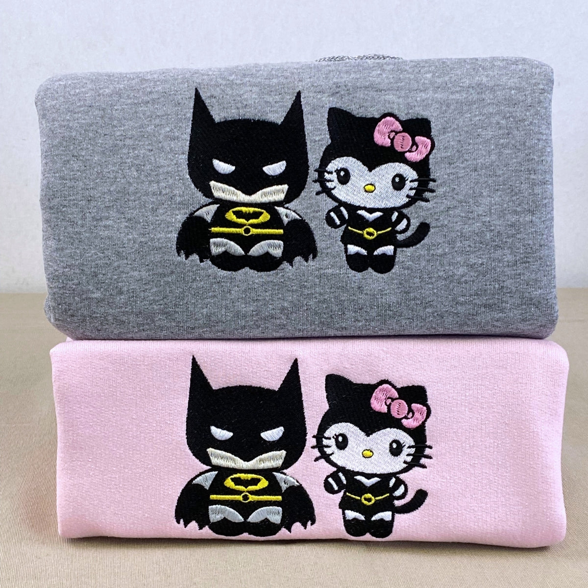 Custom Embroidered Sweatshirts For Couples, Custom Matching Couple Hoodies, Lovely Kitten Kiss Spider Chibi Embroidered Matching Couples Sweatshirt