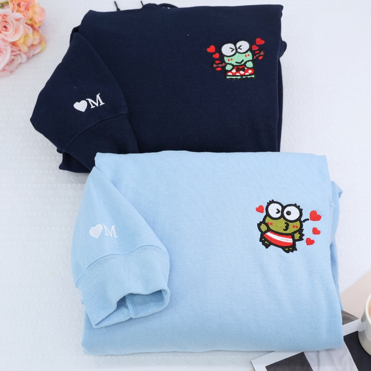 Custom Embroidered Hoodies For Couples, Cute Cartoon Frogs Couples Embroidered Hoodie