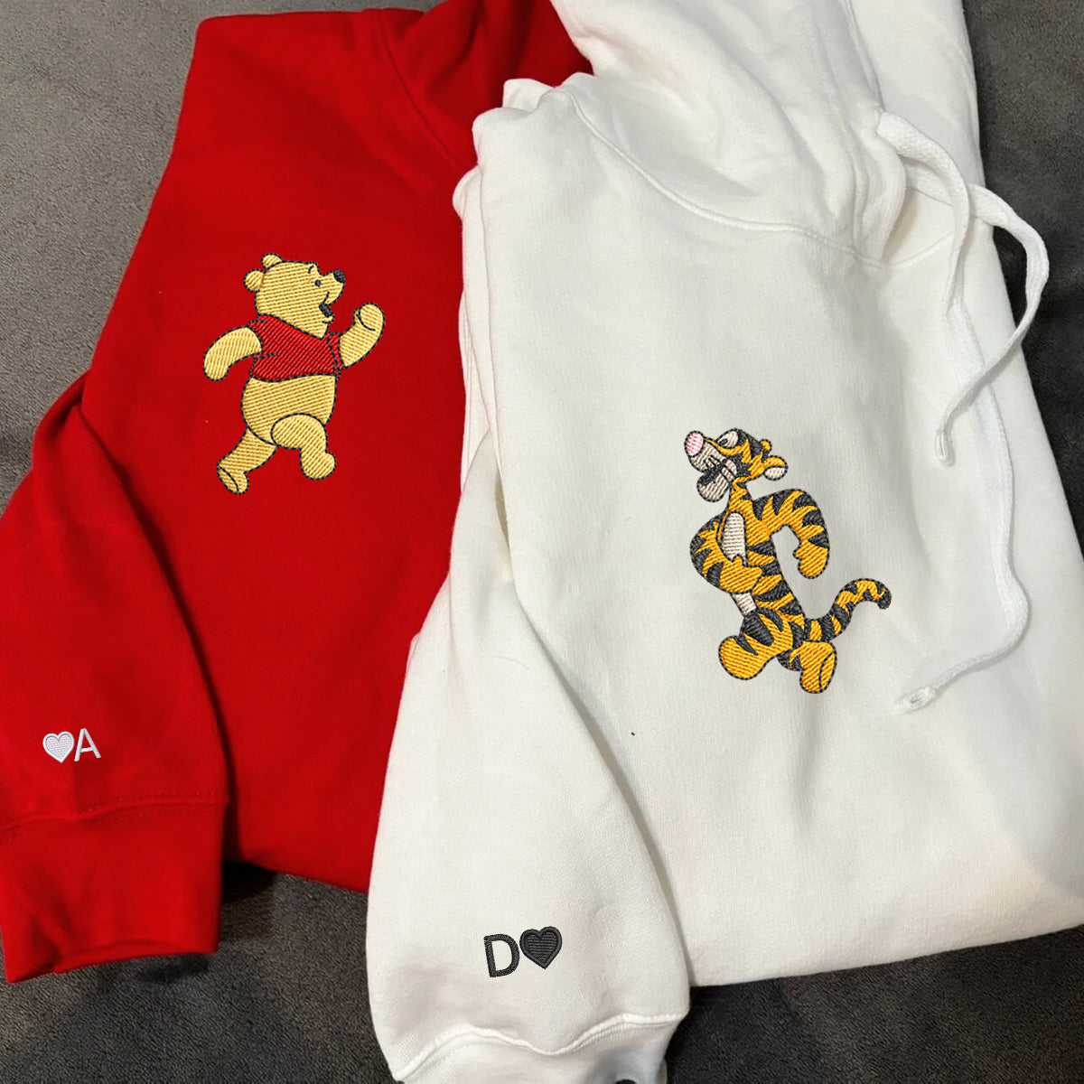 Custom Embroidered Hoodies For Couples, Personalized Couple Hoodies, His Her Hoodies, Cute Bear Tiger Couples Embroidered Hoodie