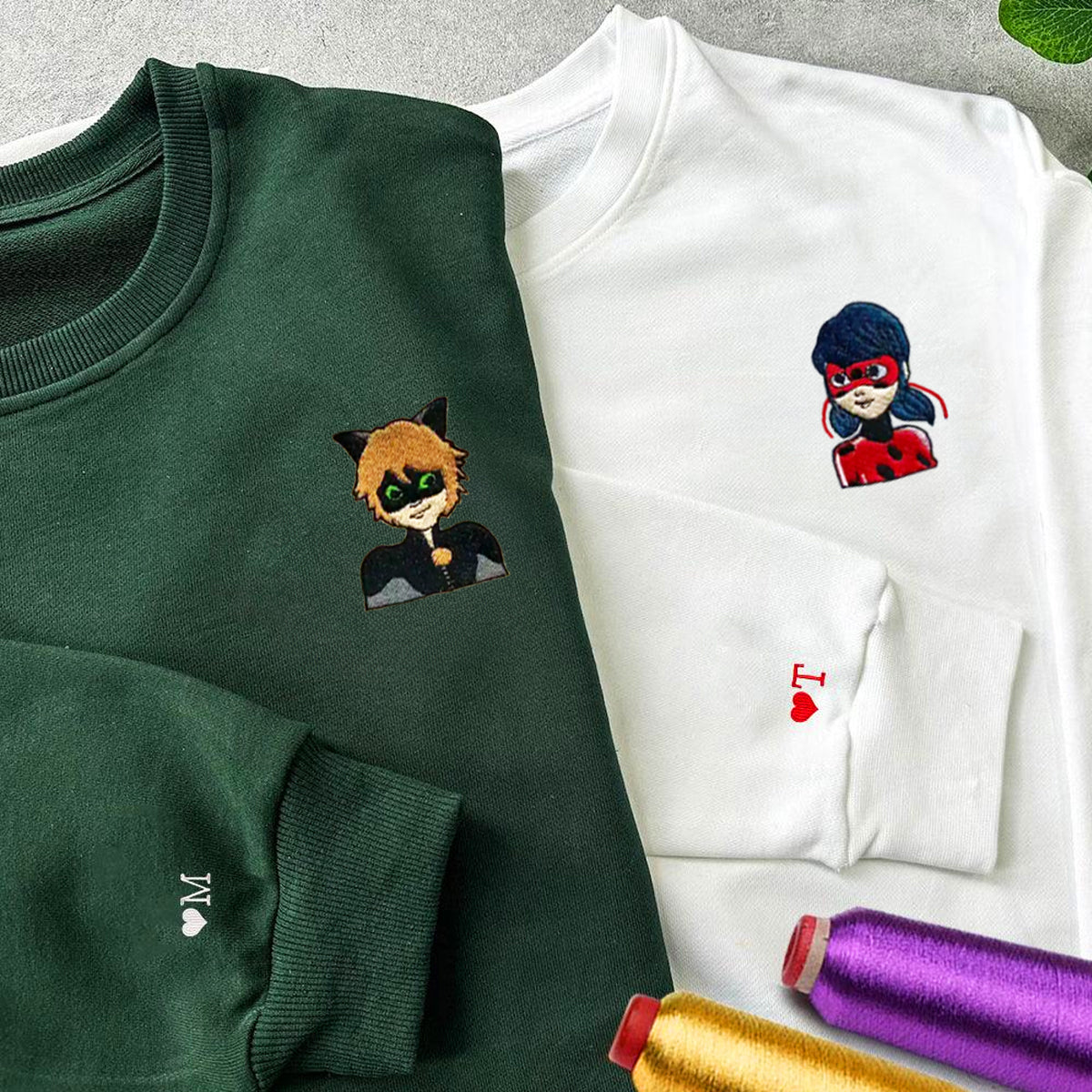 Custom Embroidered Hoodies & Sweatshirts for Couples with Initials, Charming Superhero-Inspired Couple Design