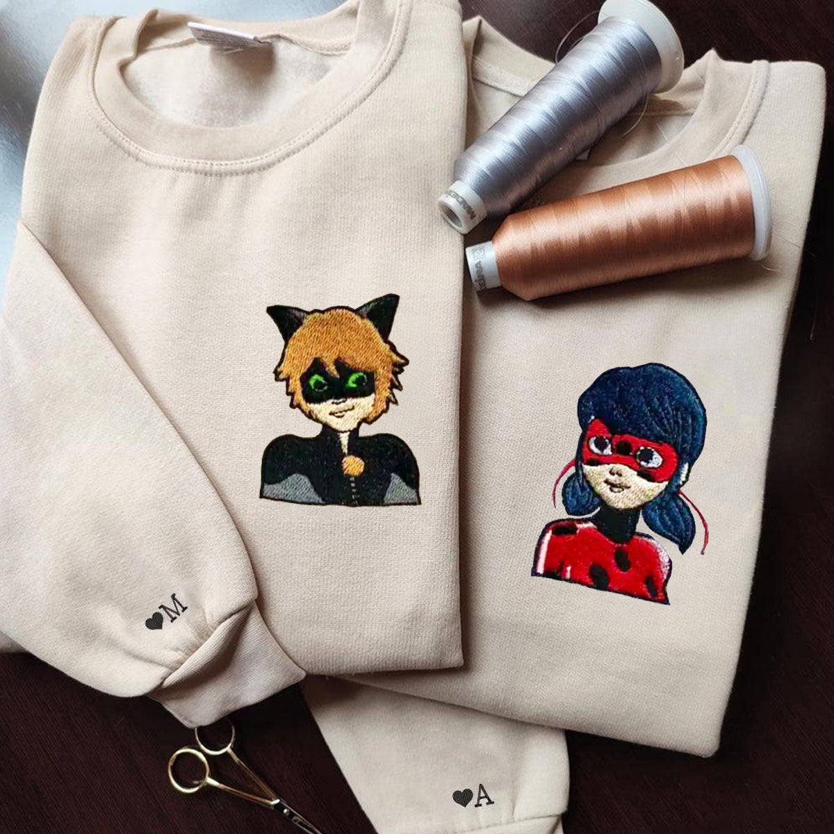 Custom Embroidered Hoodies & Sweatshirts for Couples with Initials, Charming Superhero-Inspired Couple Design