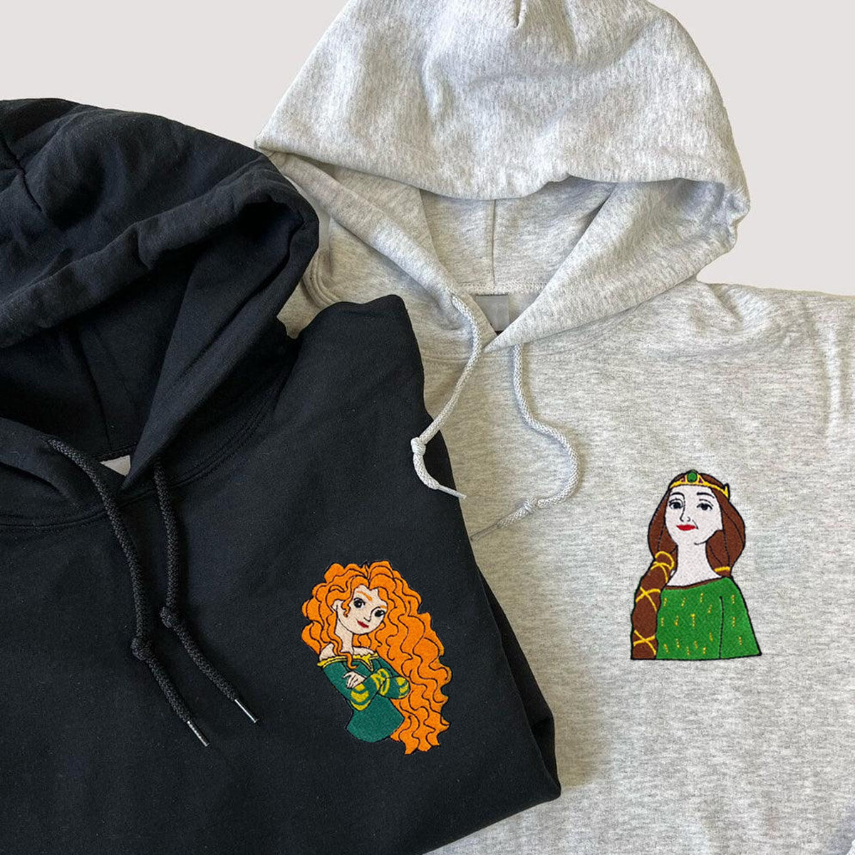 Custom Embroidered Hoodies & Sweatshirts for Couples with Initials, Fairytale-Inspired Mother & Daughter Pair