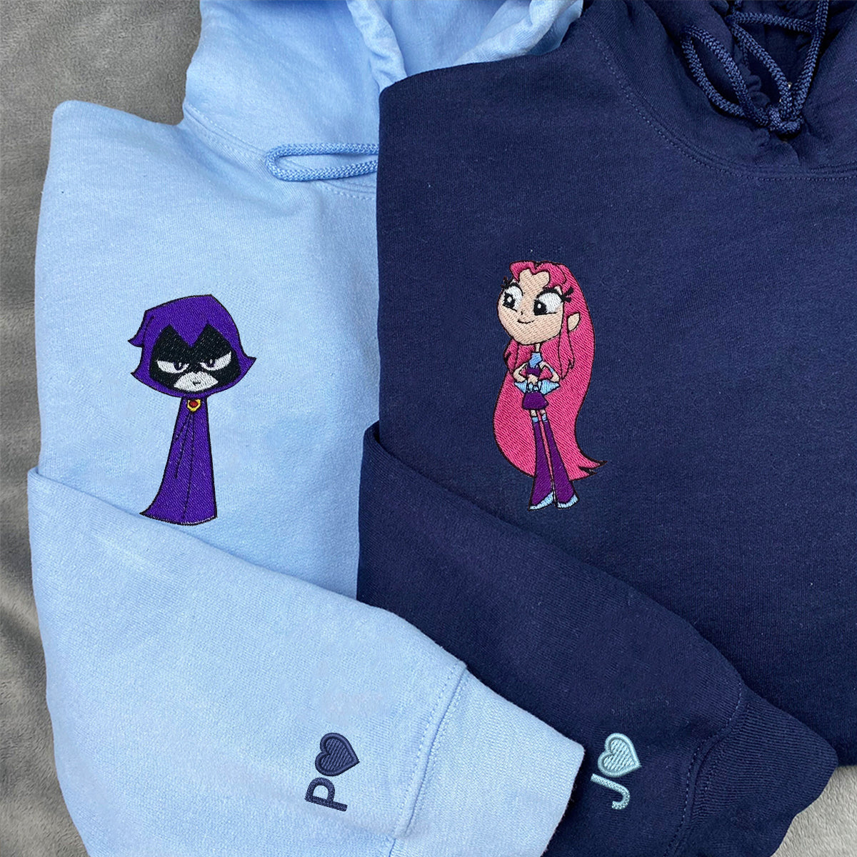 Custom Embroidered Hoodies & Sweatshirts for Couples with Initials, Fantasy-Inspired Girl Power Embroidery Set