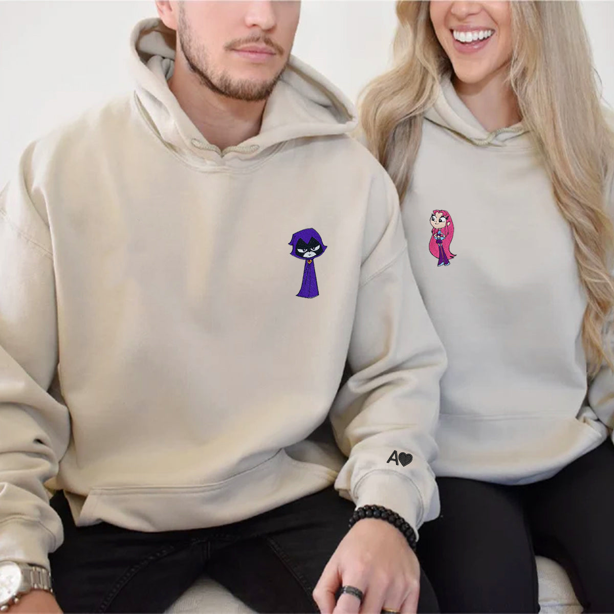Custom Embroidered Hoodies & Sweatshirts for Couples with Initials, Fantasy-Inspired Girl Power Embroidery Set