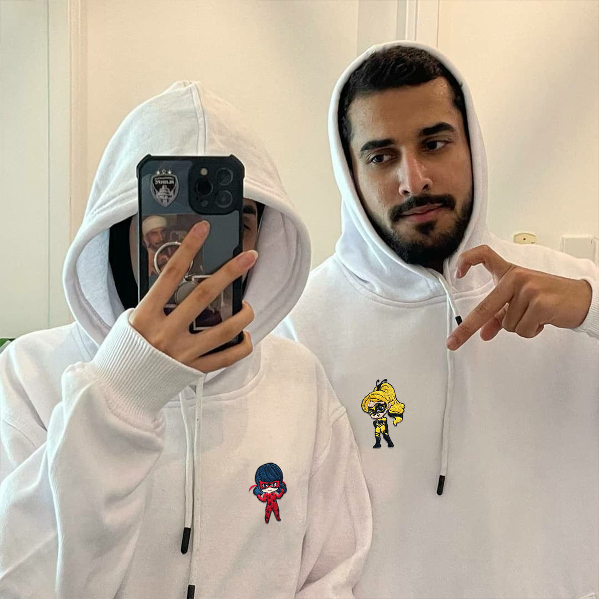 Custom Embroidered Hoodies & Sweatshirts for Couples with Initials, Girl Power-Inspired Super Duo Set