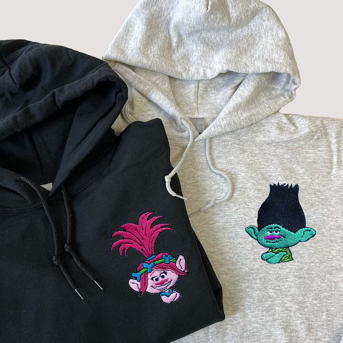 Custom Embroidered Hoodies & Sweatshirts for Couples with Initials, Happy Forest-Inspired Character Pair