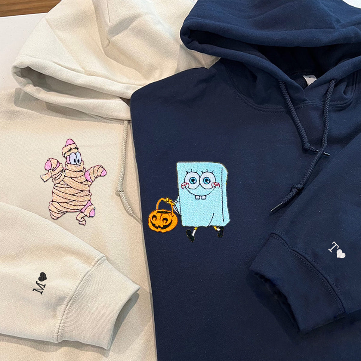 Custom Embroidered Hoodies & Sweatshirts for Couples with Initials, Playful Halloween Costume Friends Set